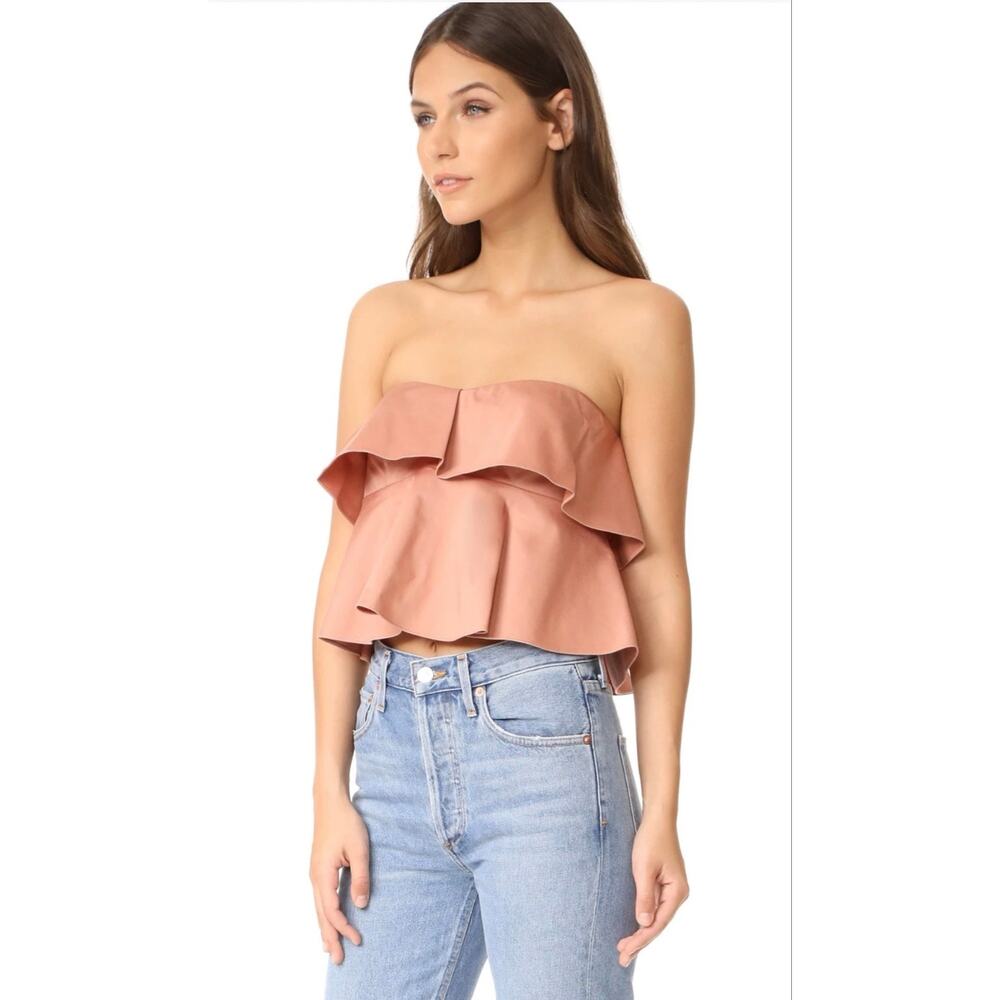 Rebecca Taylor Strapless Tiered Ruffle Crop Tank Top Nude Glow Tan Size 2